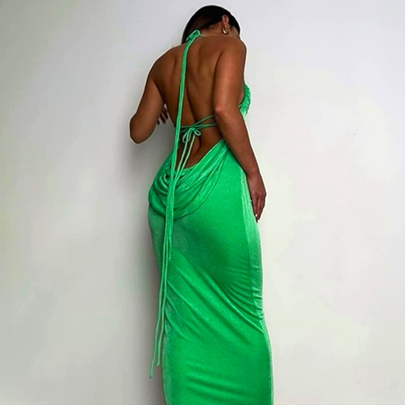 Green slinky backless dress - Picture 5 of 6